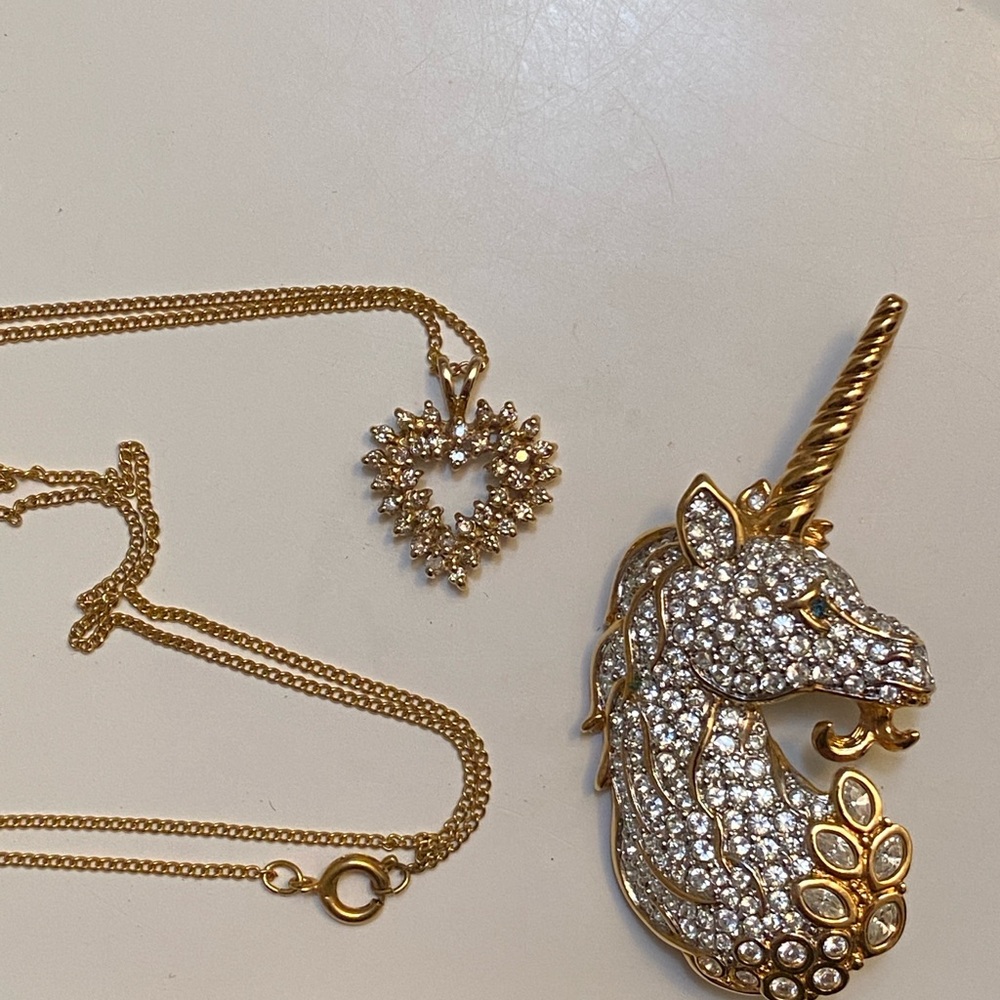 Swarovski Gold Unicorn Pin, Plus Necklace